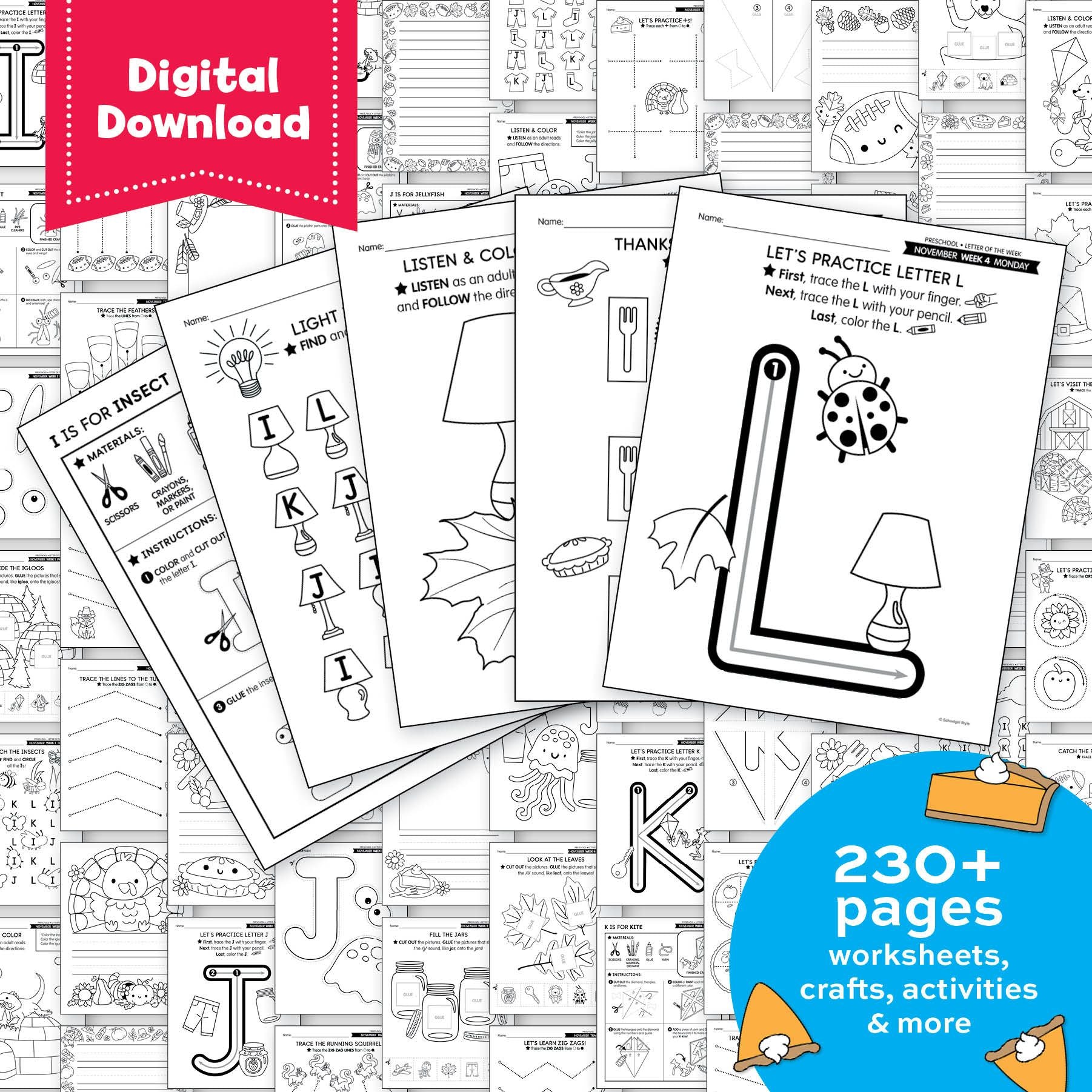 Printable Preschool November Thematic Unit Bundle