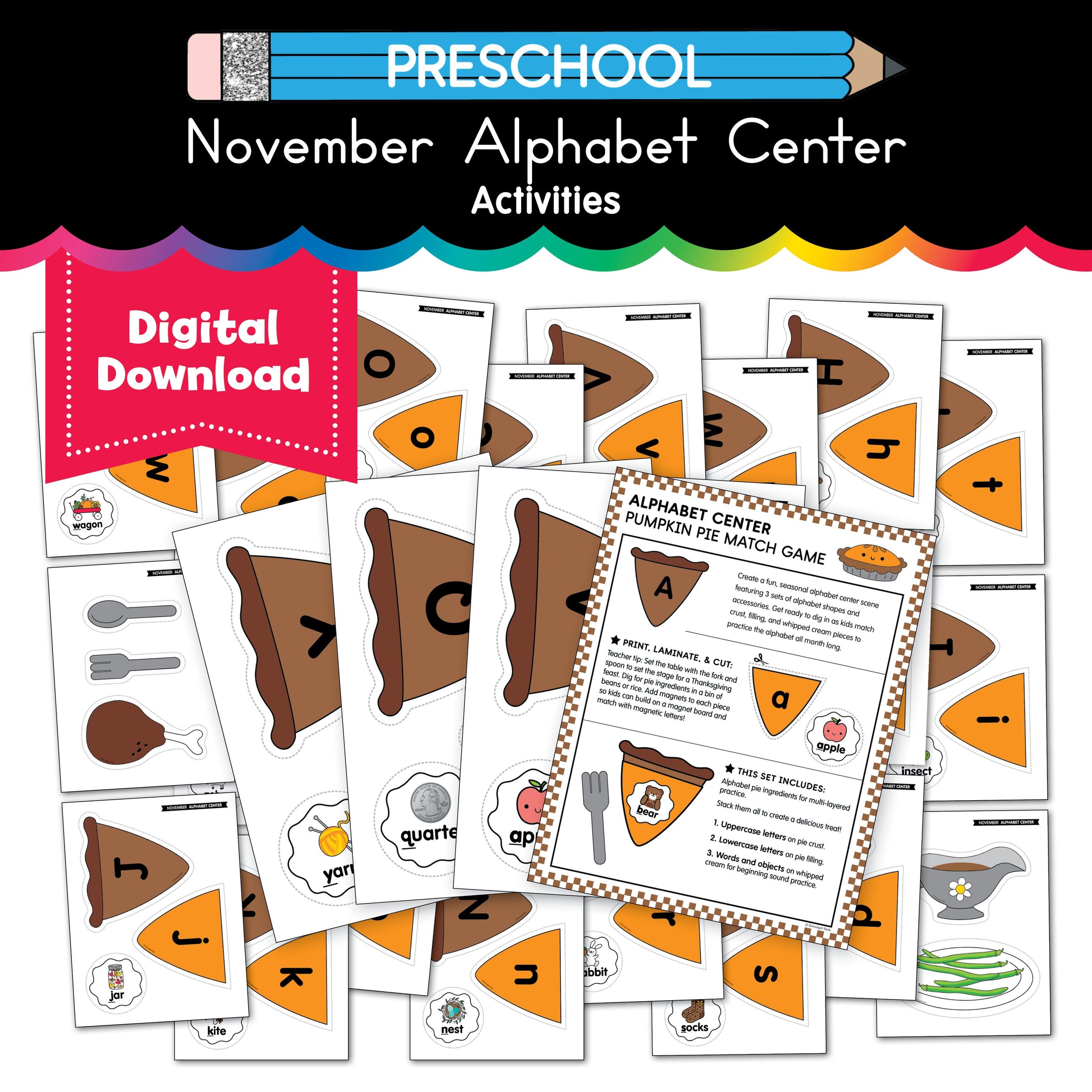 Printable Preschool November Alphabet Match