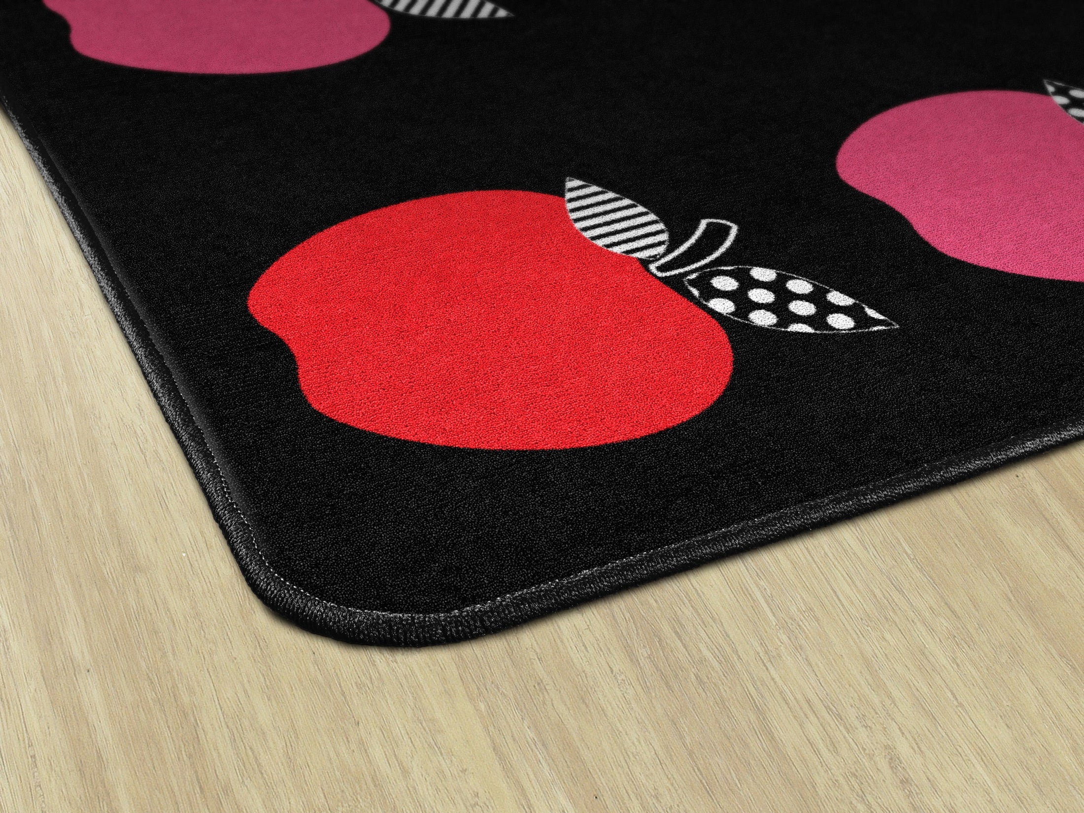 Colorful Apples on Black Sit Spots Classroom Rug by Schoolgirl Style