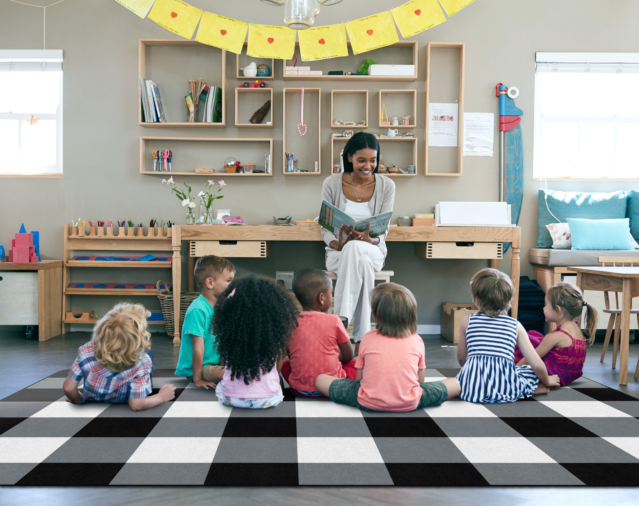 Black & White Buffalo Check Classroom Rug by Schoolgirl Style