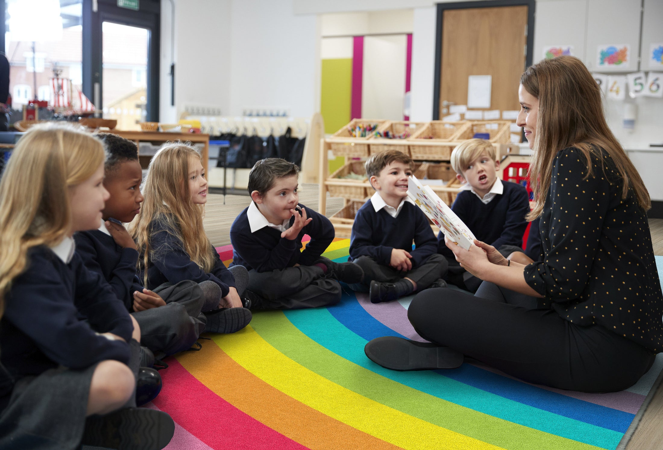 Rainbow On Blue Classroom Rug By Schoolgirl Style