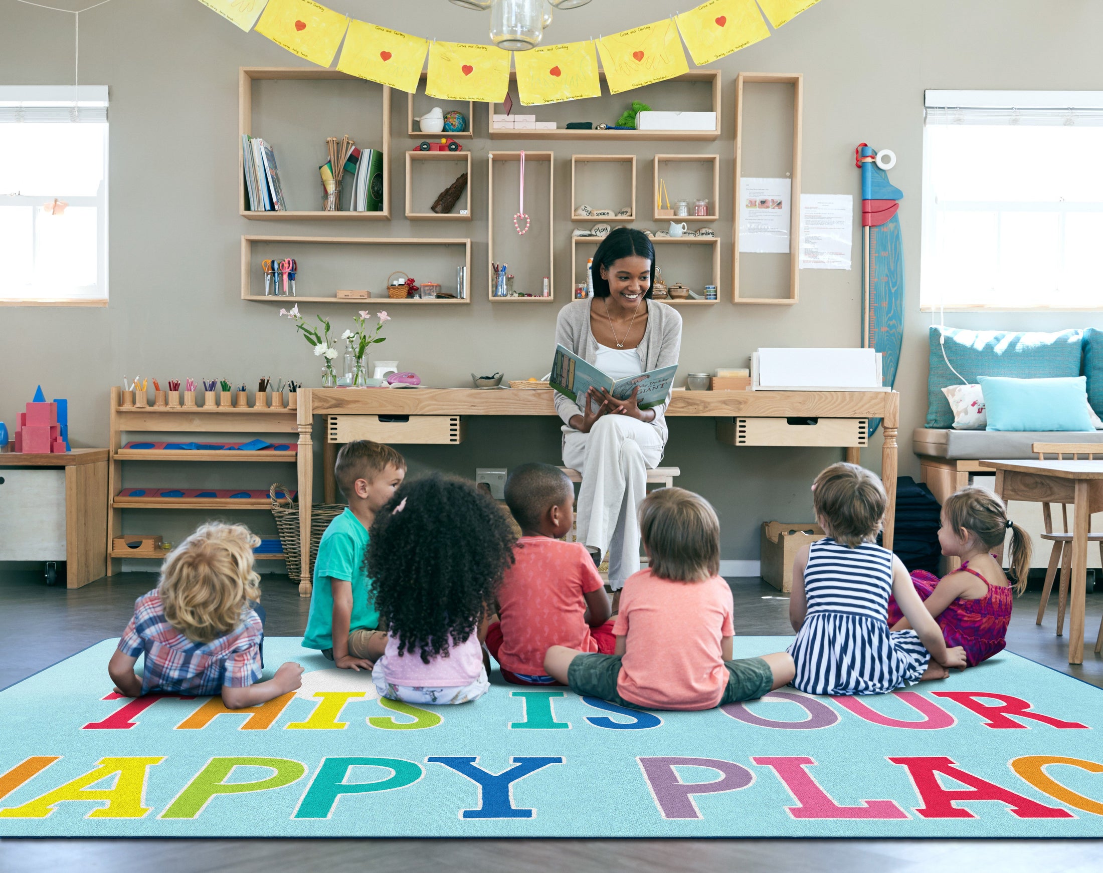 This Is Our Happy Place  Classroom Rug by Schoolgirl Style