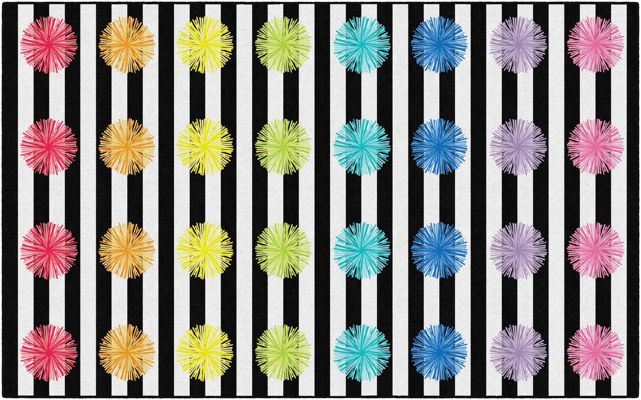 Rainbow Poms and Stripes Sit Spots Classroom Rug by Schoolgirl Style