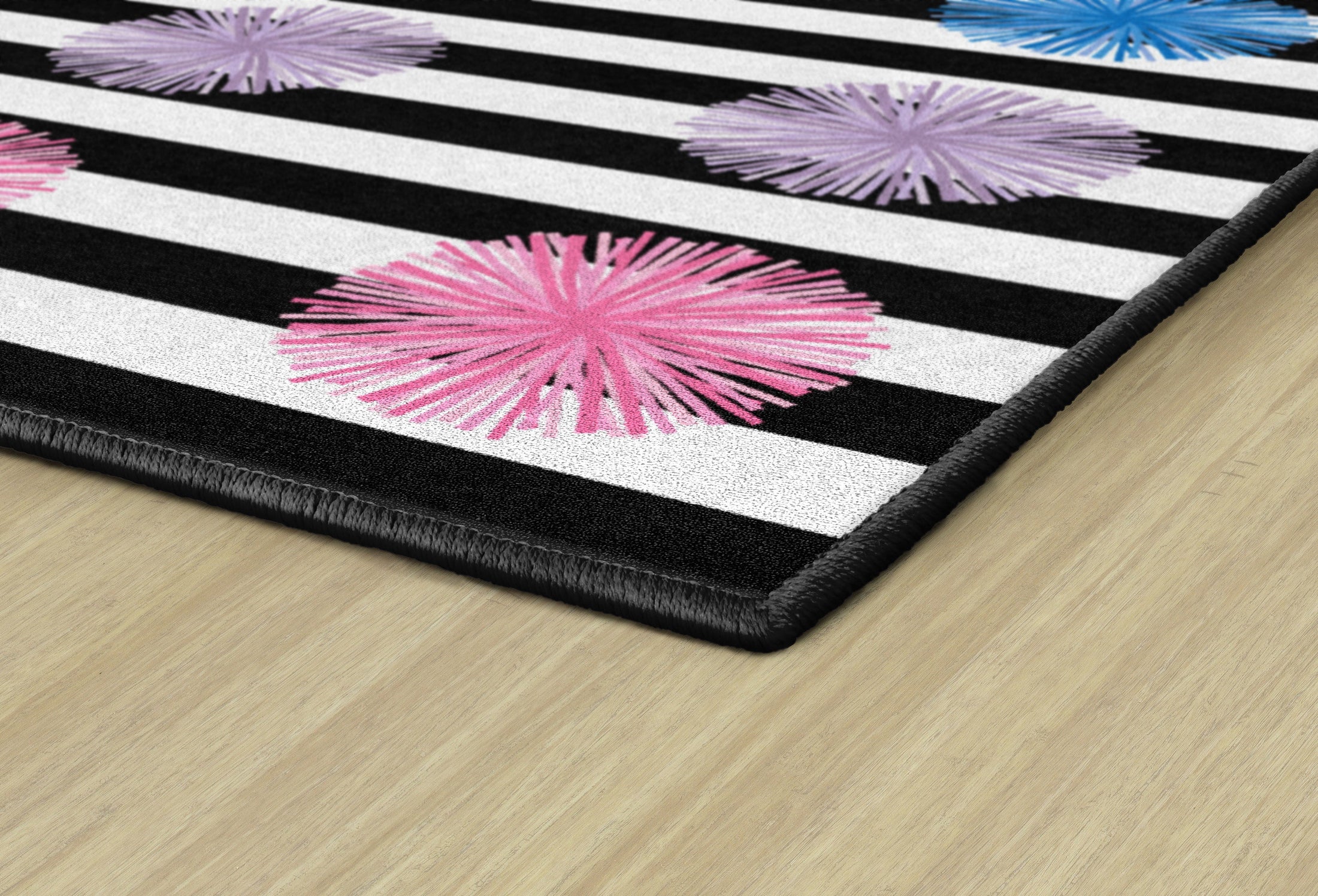 Rainbow Poms and Stripes Sit Spots Classroom Rug by Schoolgirl Style