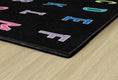 Load image into Gallery viewer, Rainbow Alphabet on Black Sit Spots Rug