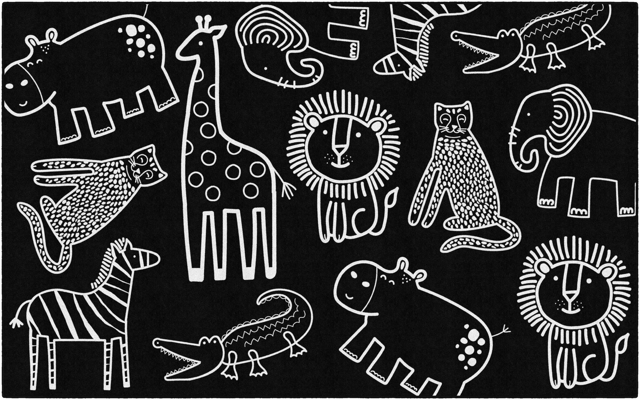 Safari Animals on Black Classroom Rug by Schoolgirl Style