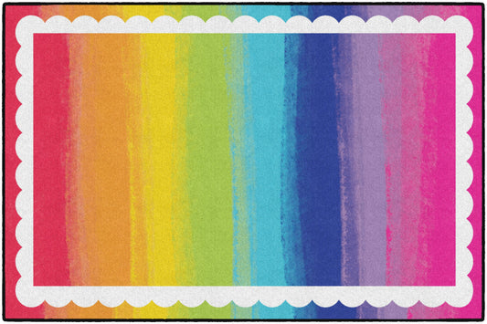 Watercolor Rainbow with White Scallop Boarder Area Rug by Flagship