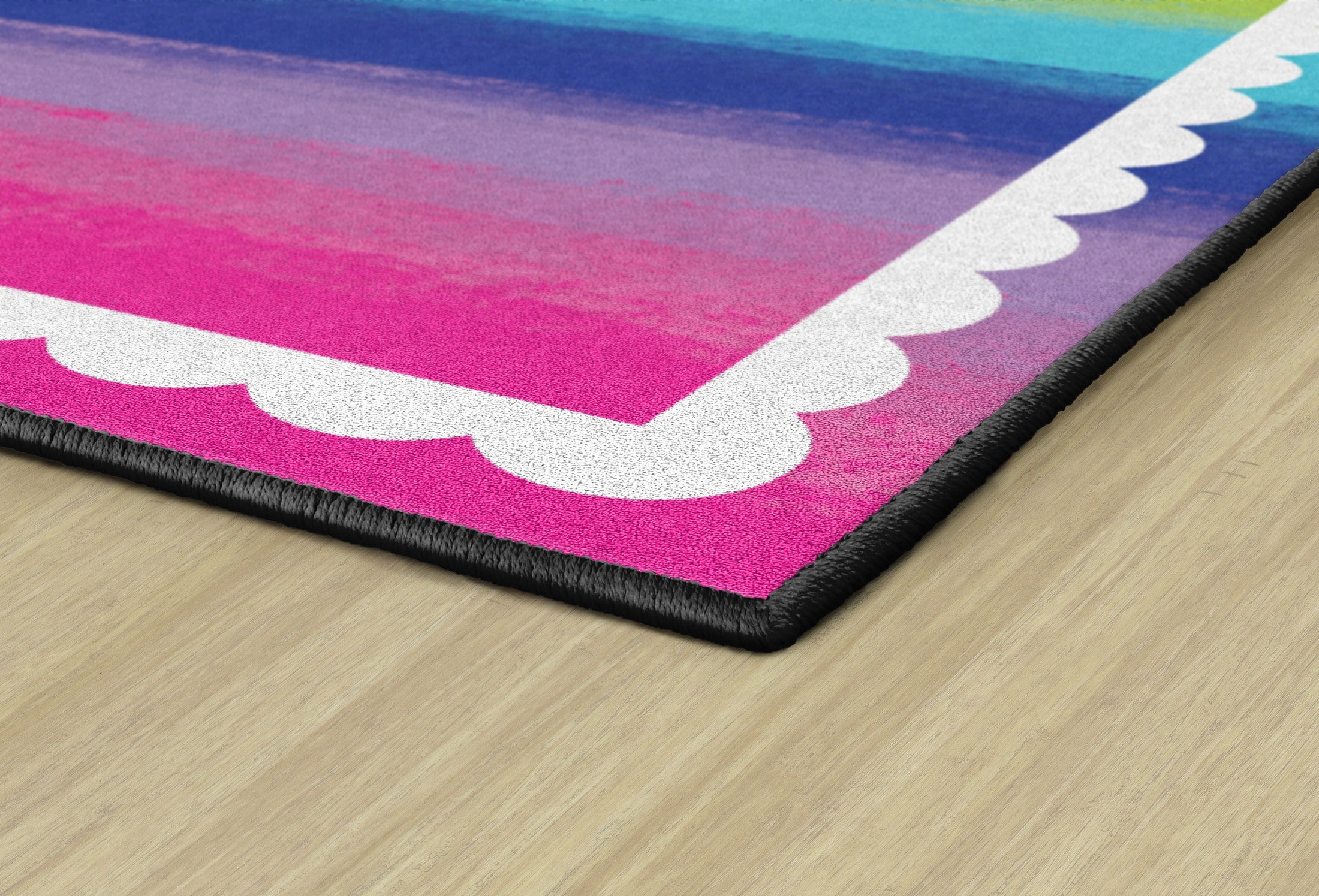 Watercolor Rainbow with White Scallop Classroom Rug by Schoolgirl Style
