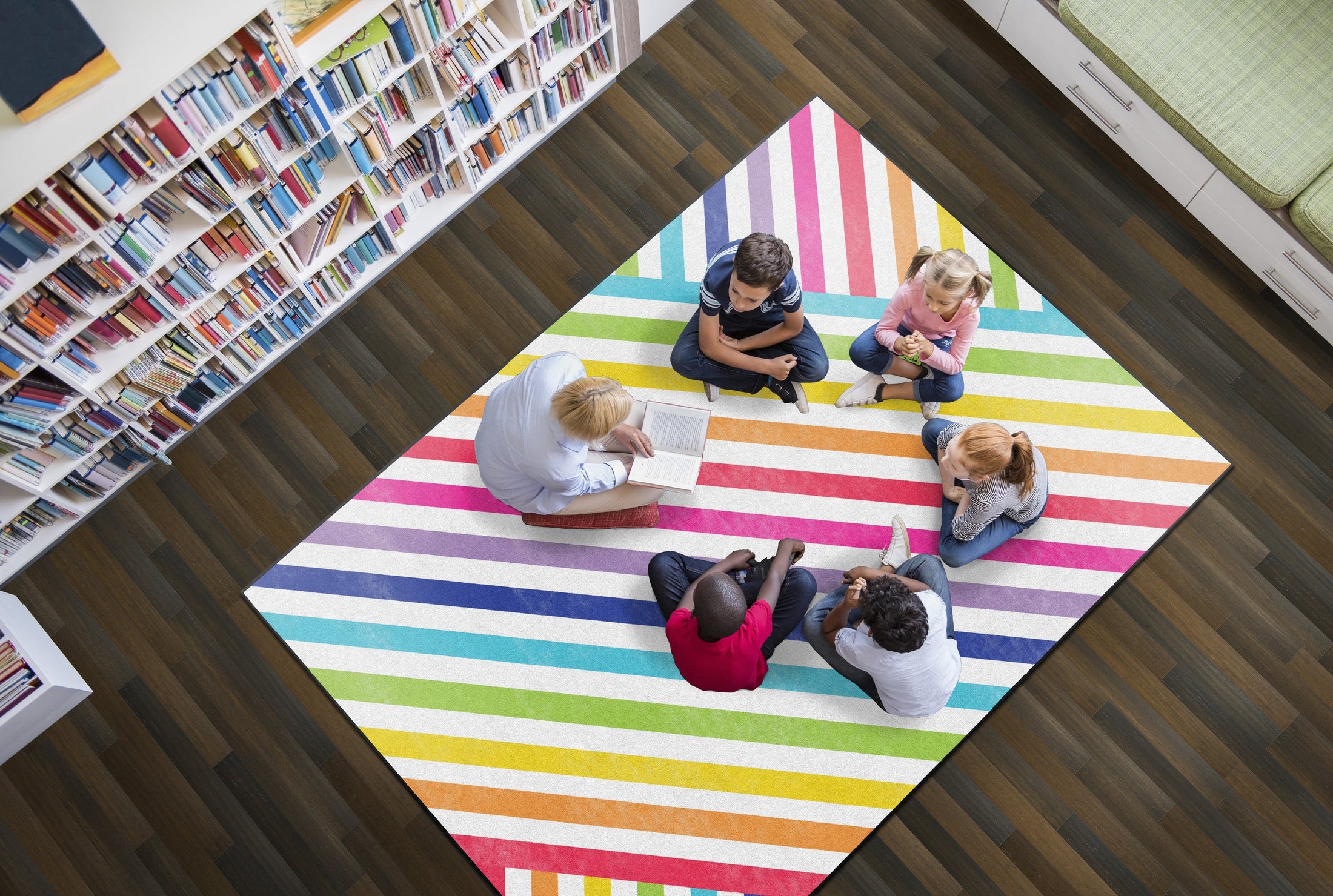 Crisscross Rainbow Classroom Rug by Schoolgirl Style
