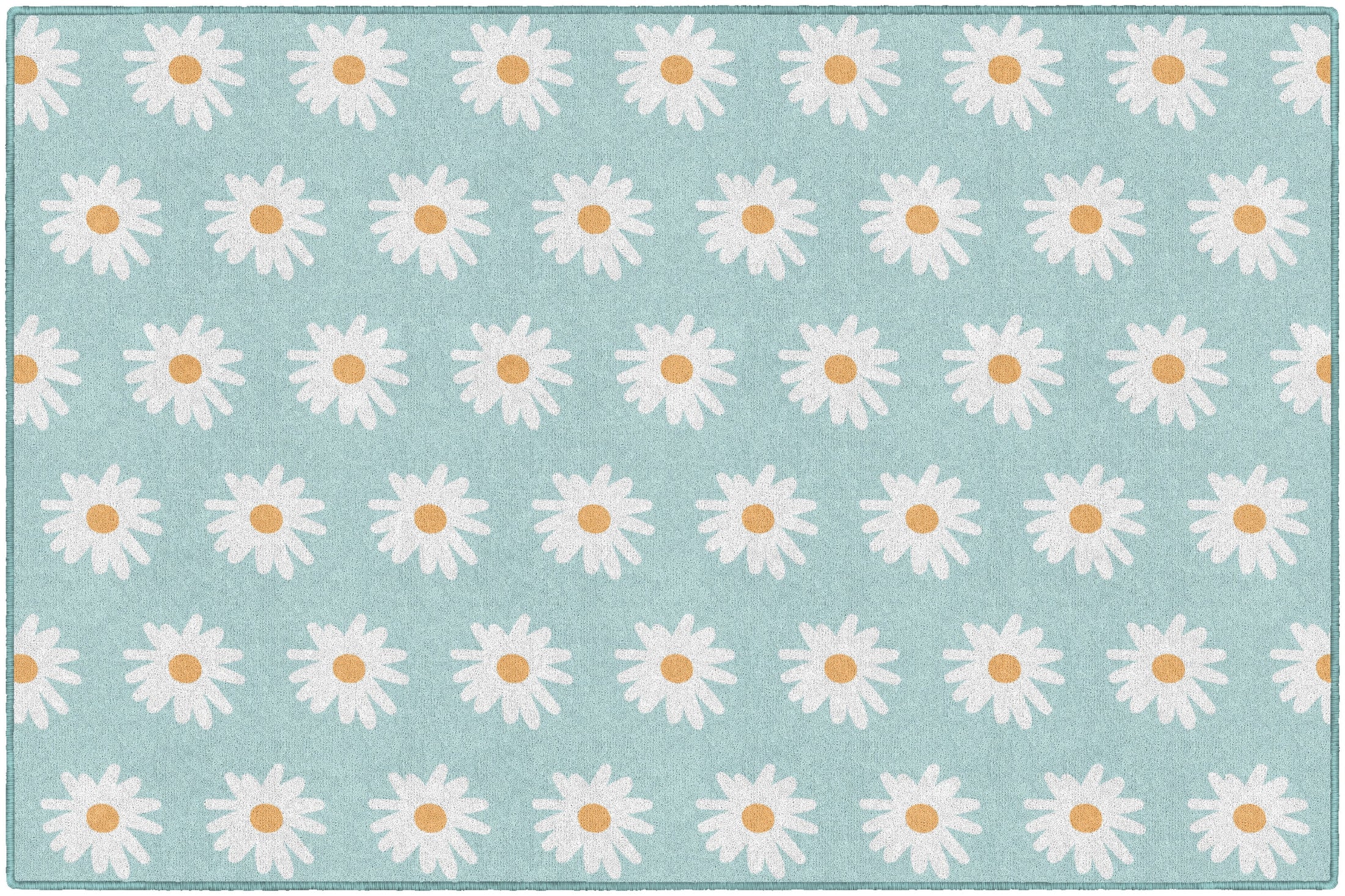 White Daisies on Blue Classroom Rug by Flagship