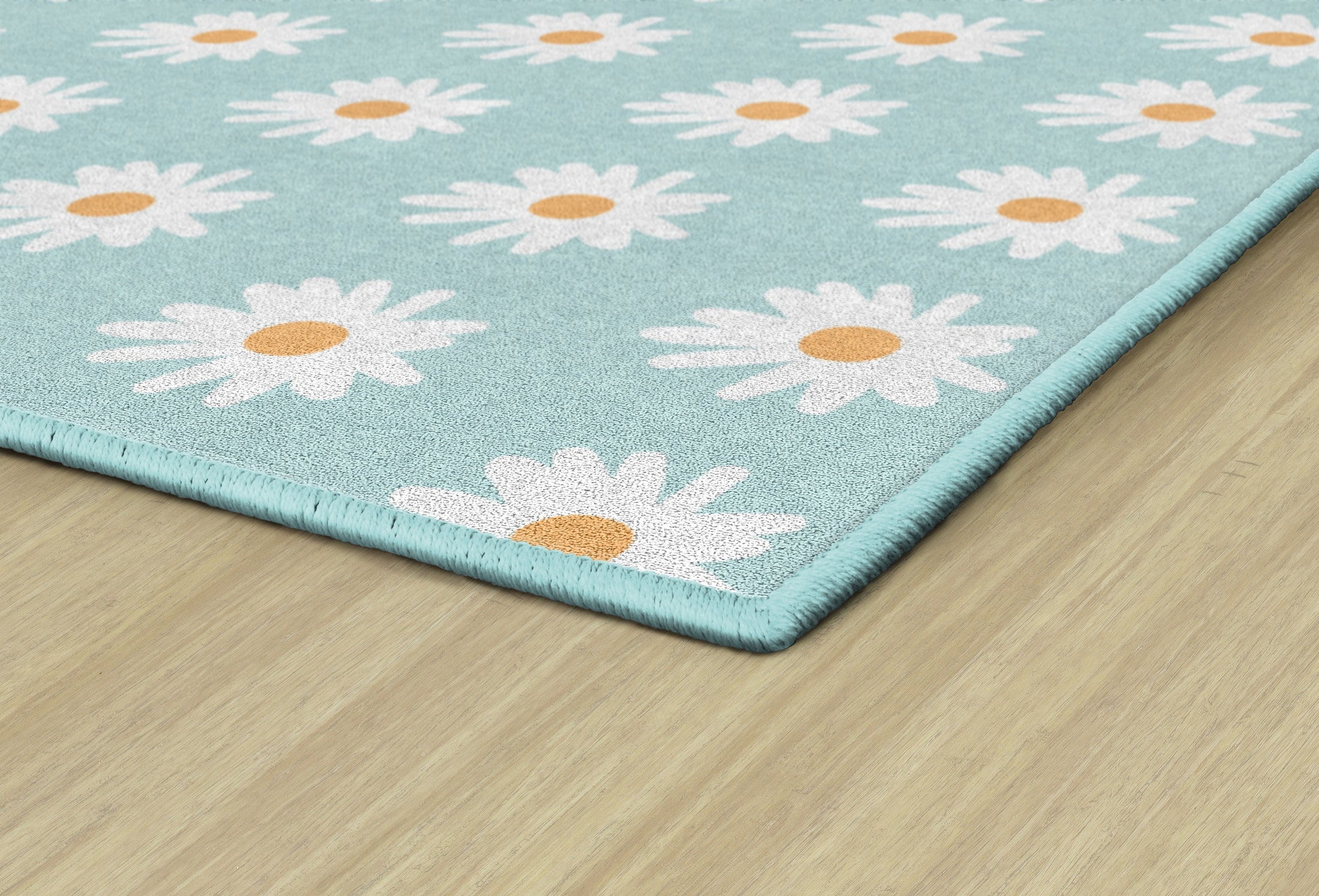 White Daisies on Blue Classroom Rug by Schoolgirl Style