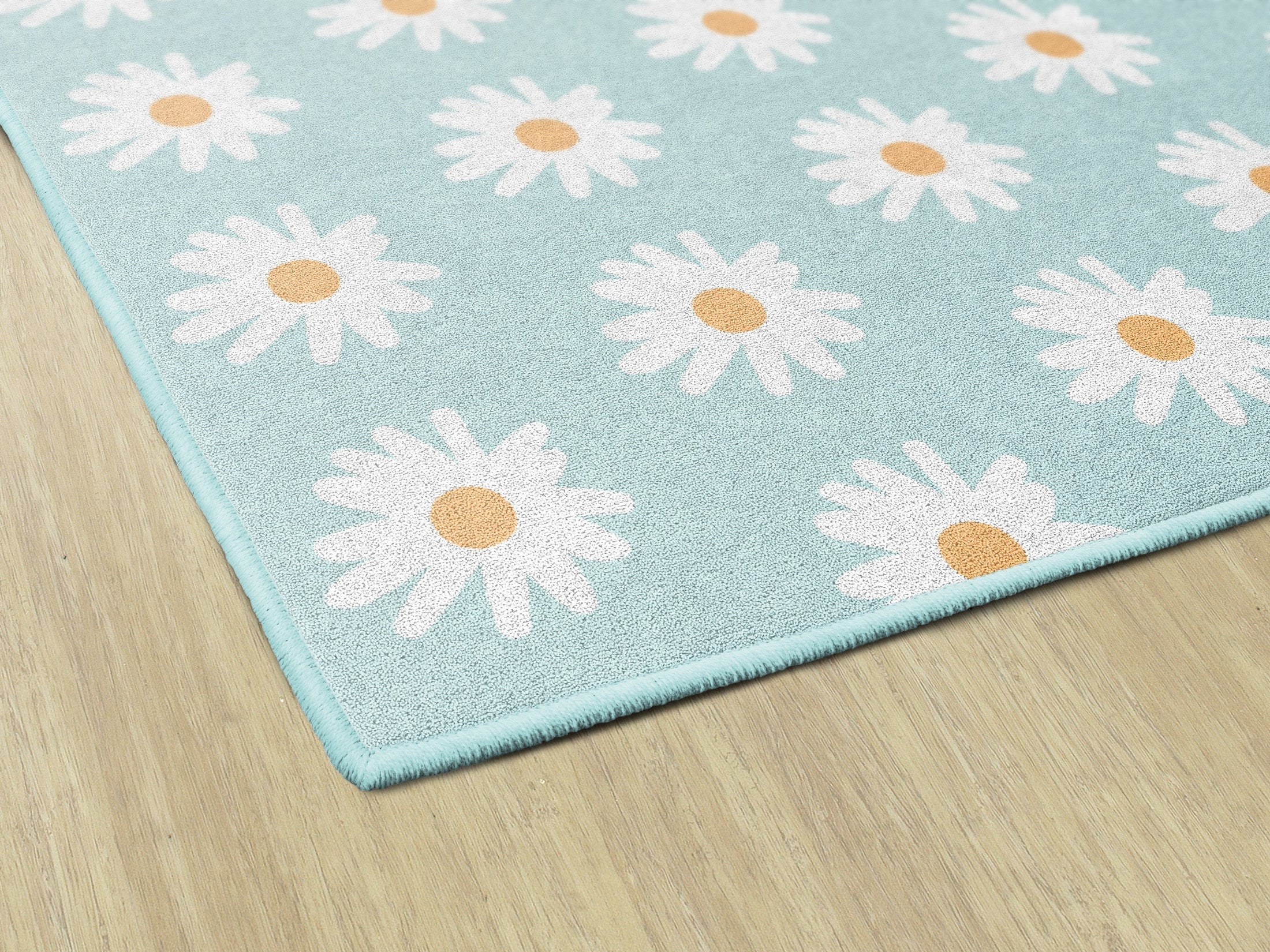 White Daisies on Blue Classroom Rug by Schoolgirl Style