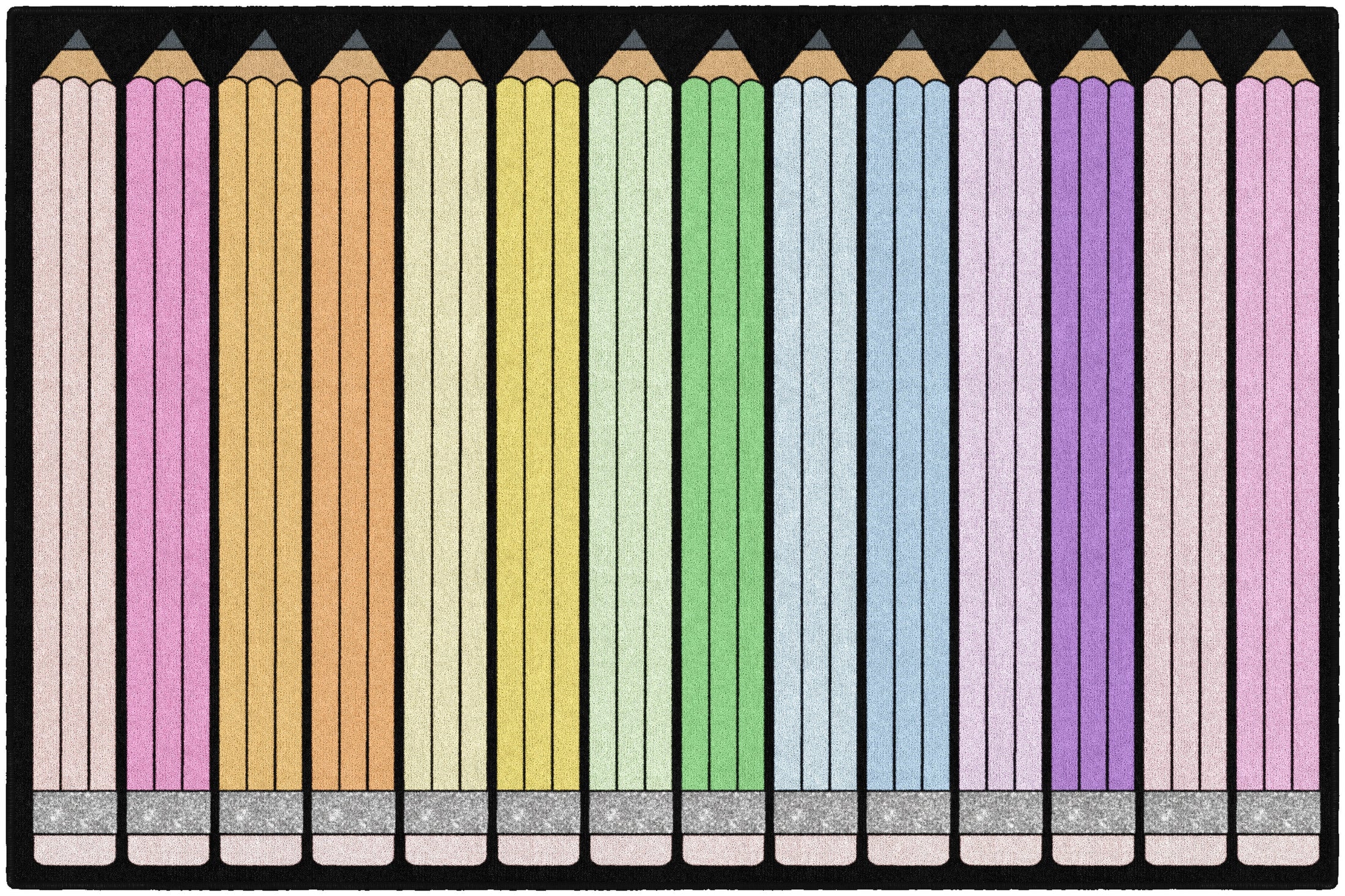rainbow Pencils on Black Classroom Rug