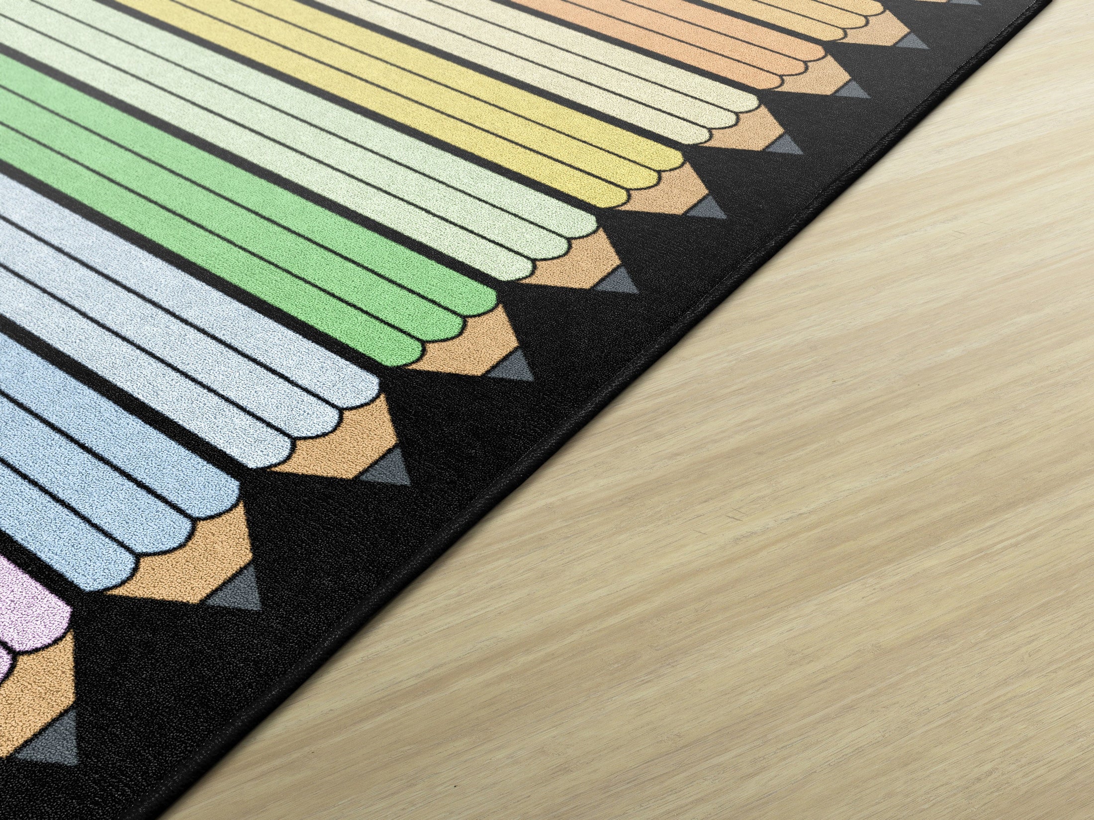 rainbow Pencils on Black Classroom Rug