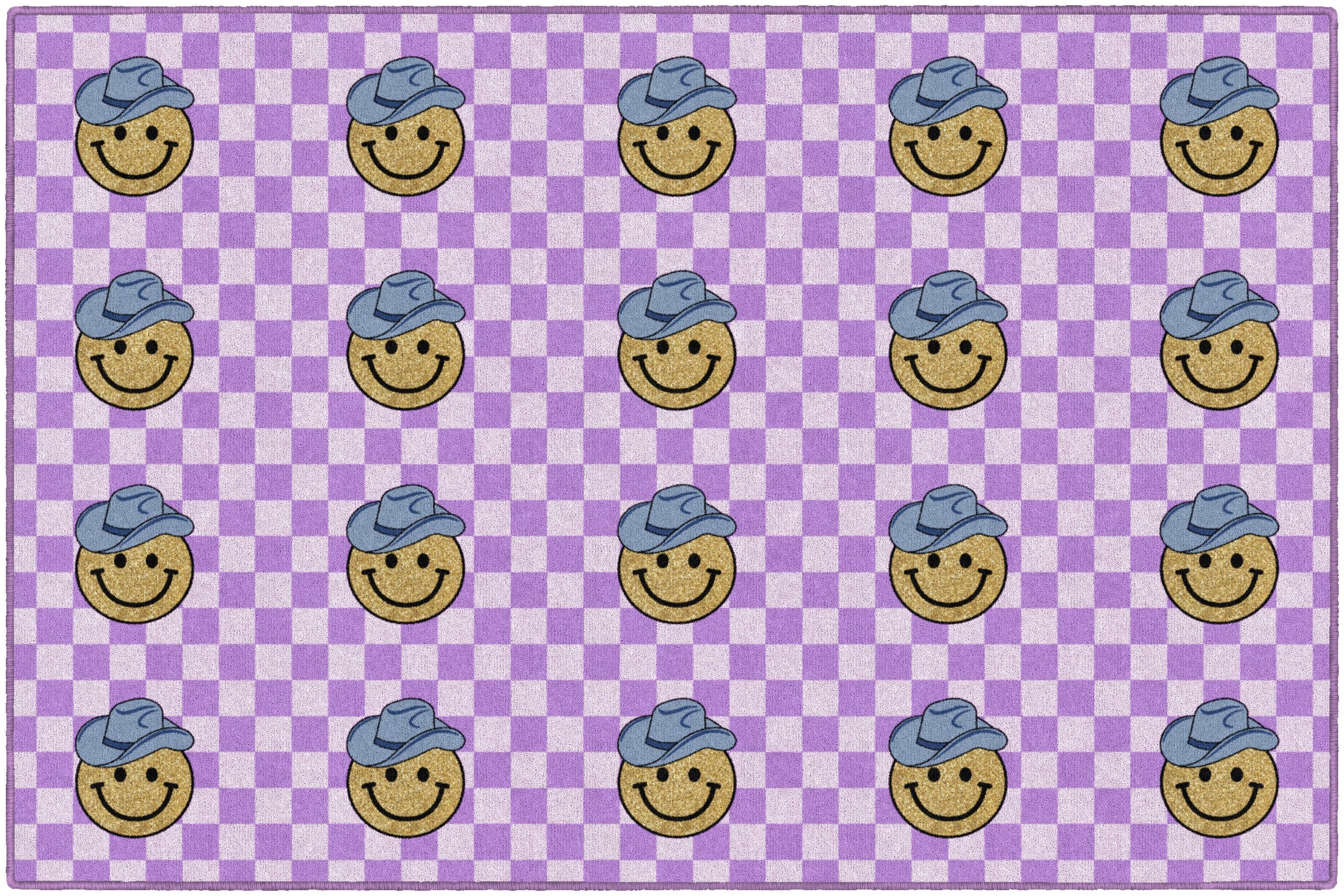Cowboy Sit Spots on Lavender Checkerboard Classroom Rug by Schoolgirl Style