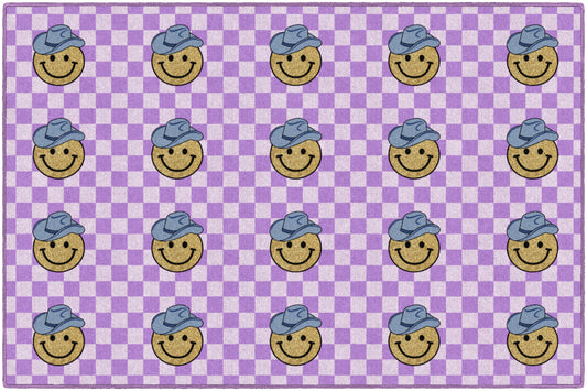 Cowboy Sit Spots on Lavender Checkerboard Classroom Rug by Schoolgirl Style