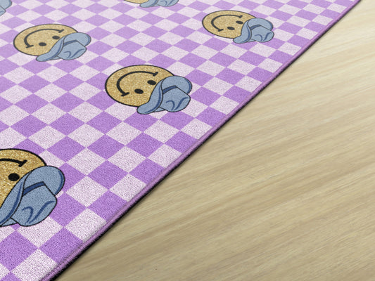 Cowboy Sit Spots on Lavender Checkerboard Classroom Rug by Schoolgirl Style