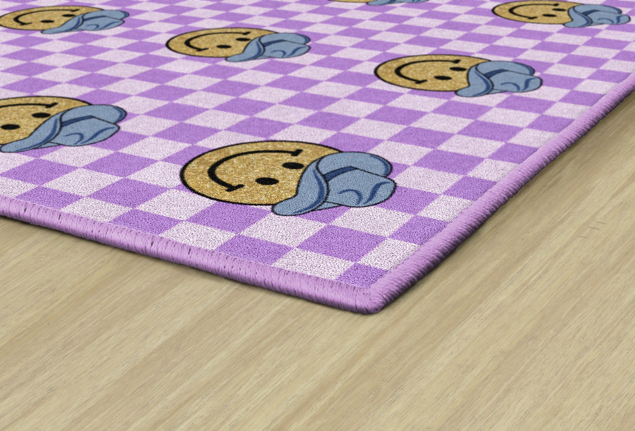 Cowboy Sit Spots on Lavender Checkerboard Classroom Rug by Schoolgirl Style