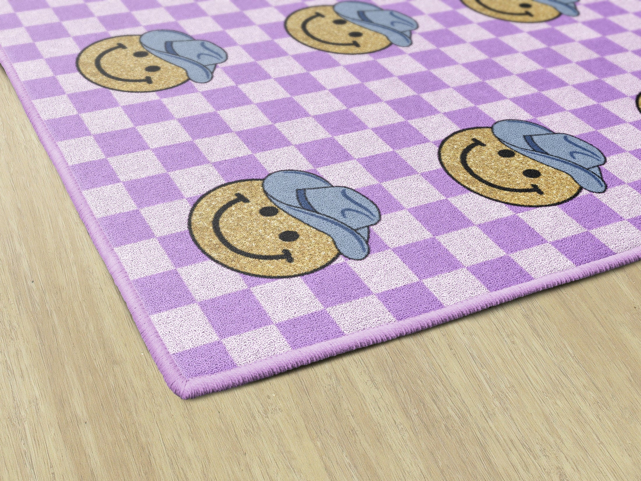 Cowboy Sit Spots on Lavender Checkerboard Classroom Rug by Schoolgirl Style