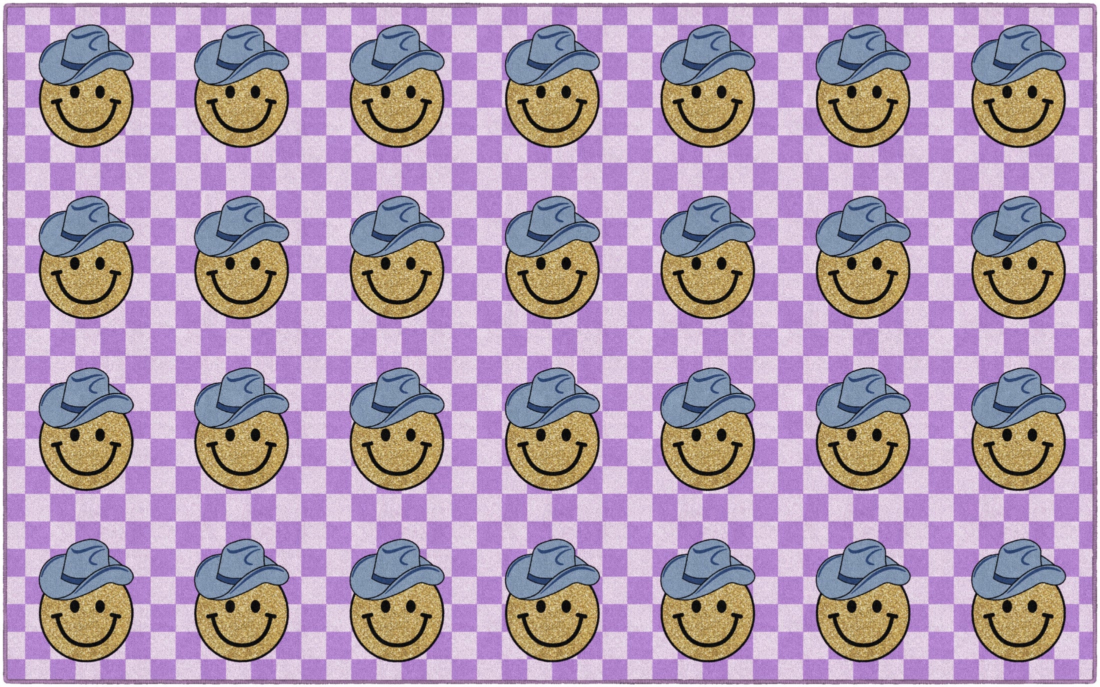 Cowboy Sit Spots on Lavender Checkerboard Classroom Rug by Schoolgirl Style