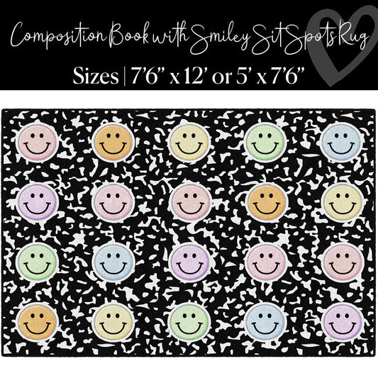 Composition notebook rug with pastel smiley sit spots