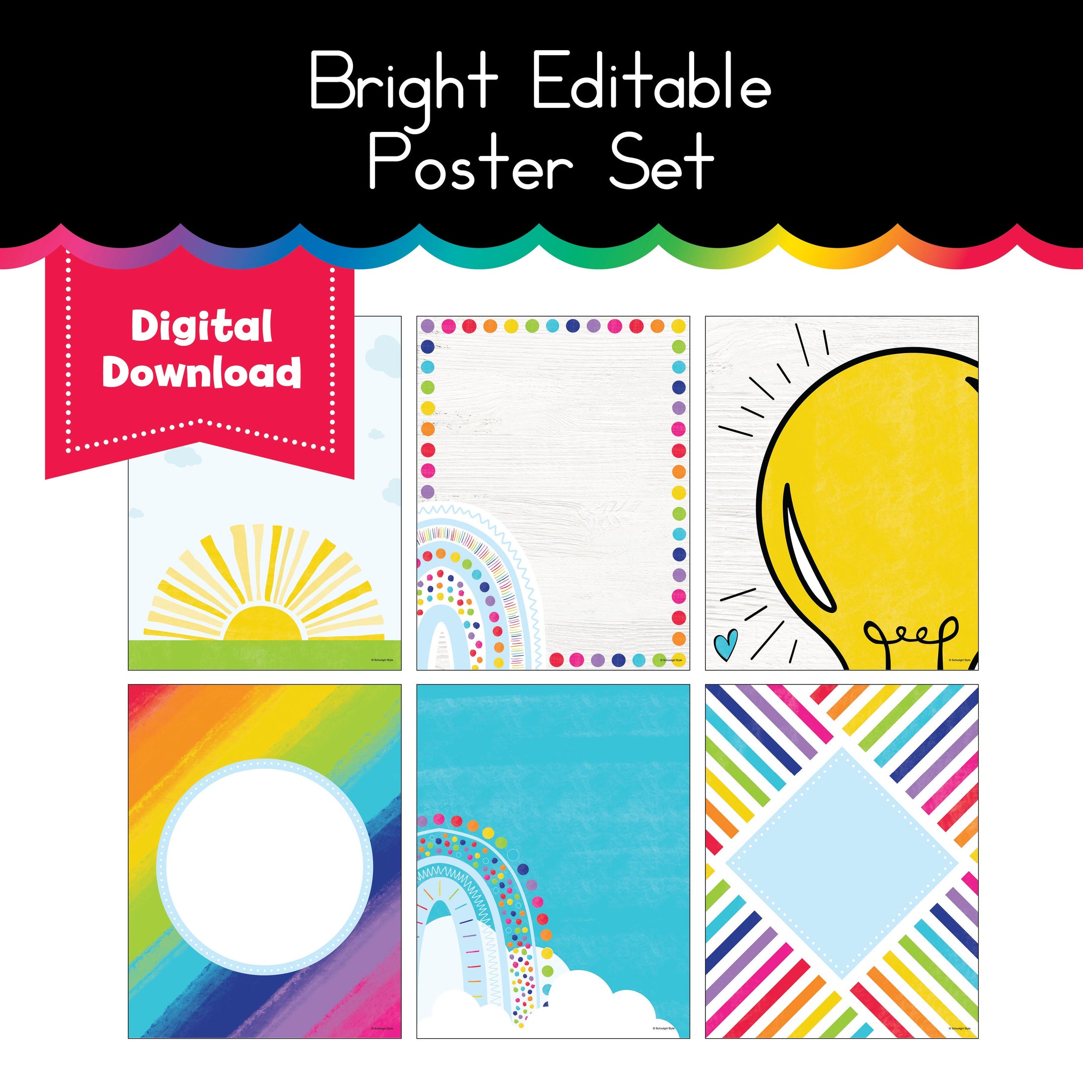 Bright editable poster set