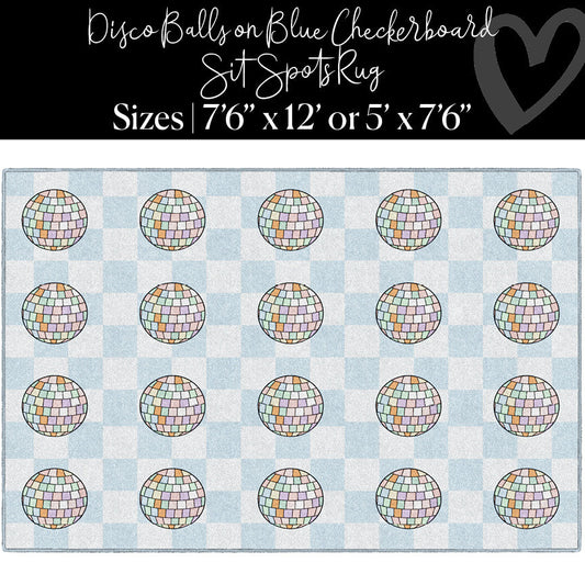Disco Balls on Blue Checkerboard Sit Spots Classroom Rug by Schoolgirl Style