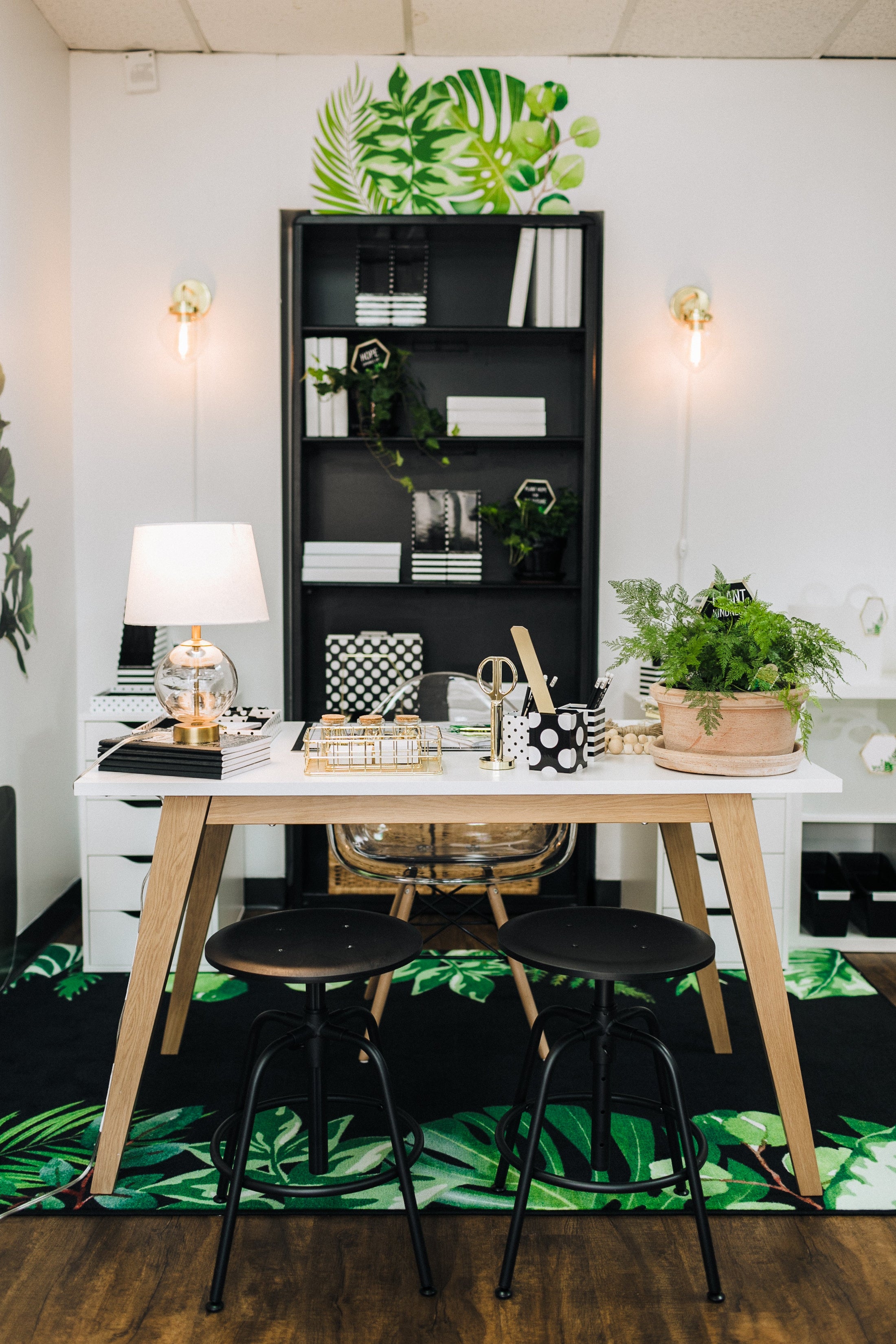 Greenery on Black Classroom Rug by Schoolgirl Style