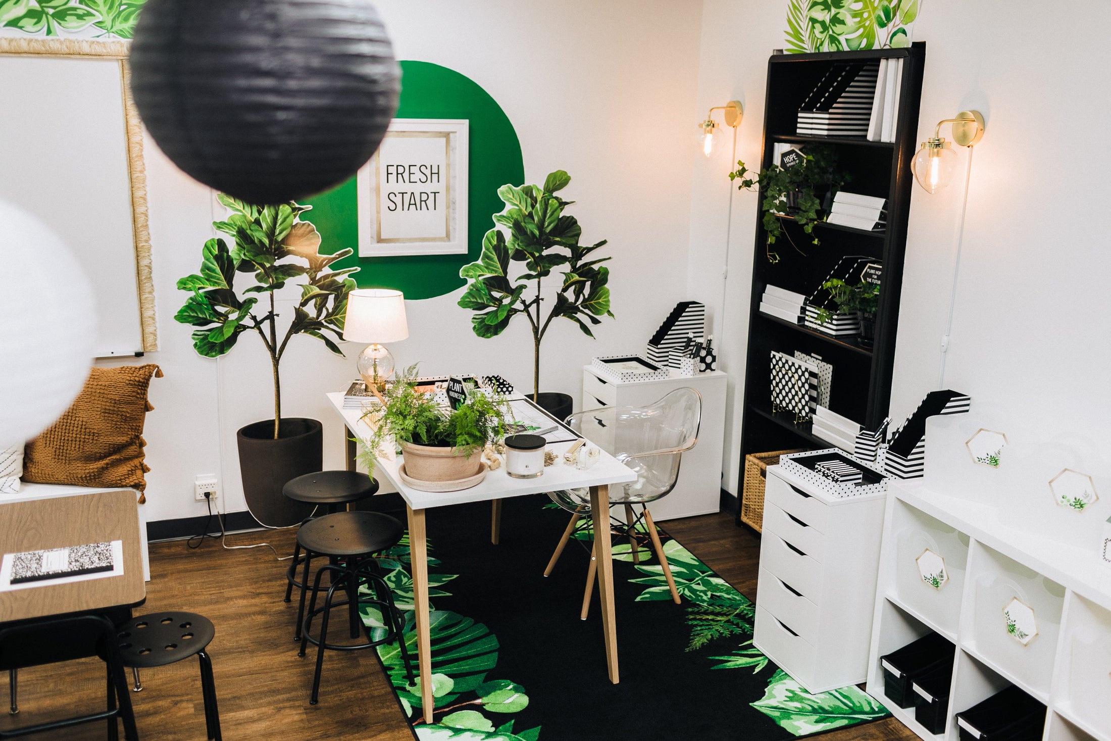 Greenery on Black Classroom Rug by Schoolgirl Style