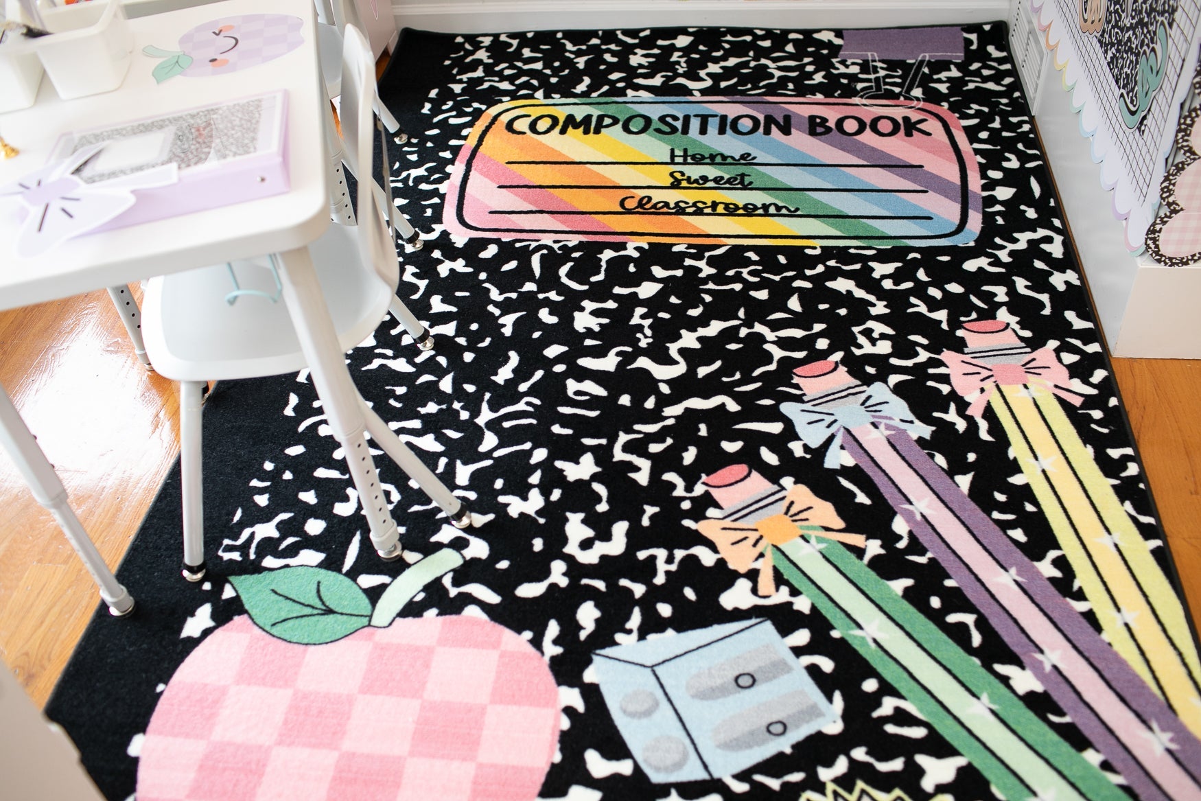 Composition Book with Apple Classroom Rug