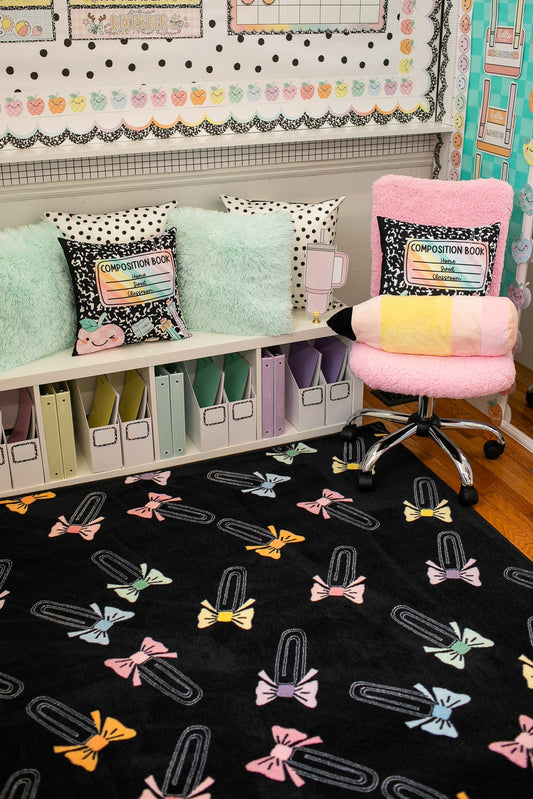 Pastel Bow Paperclips Classroom Rug