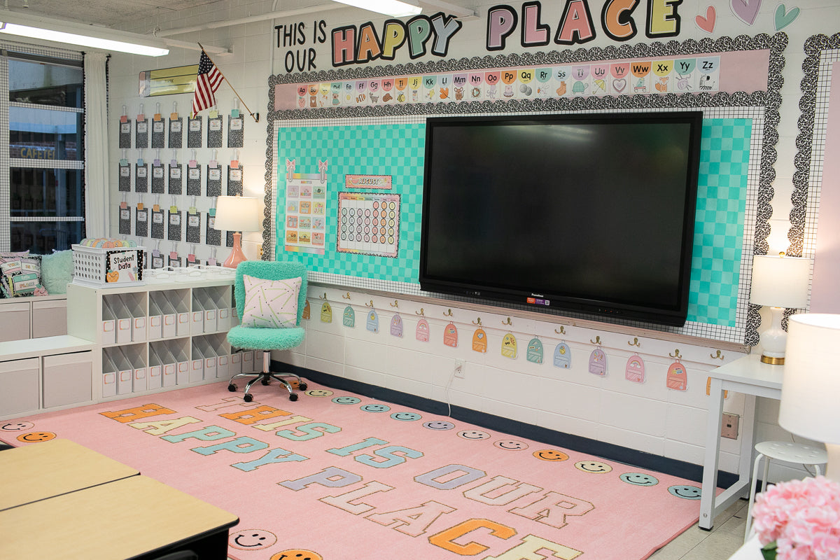 Pink "This is Our Happy Place" Classroom Rug by Schoolgirl Style