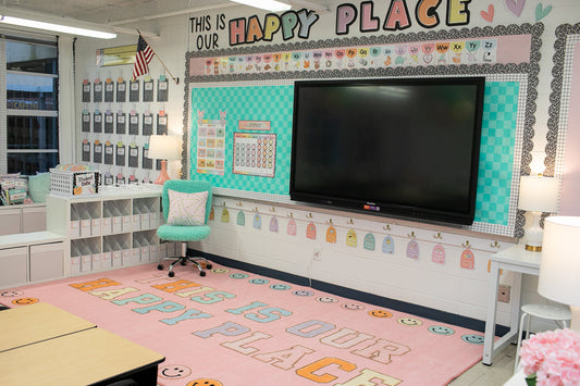 Pink "This is Our Happy Place" Classroom Rug by Schoolgirl Style