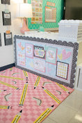 Load image into Gallery viewer, Pencils on Pink Checkerboard Rug
