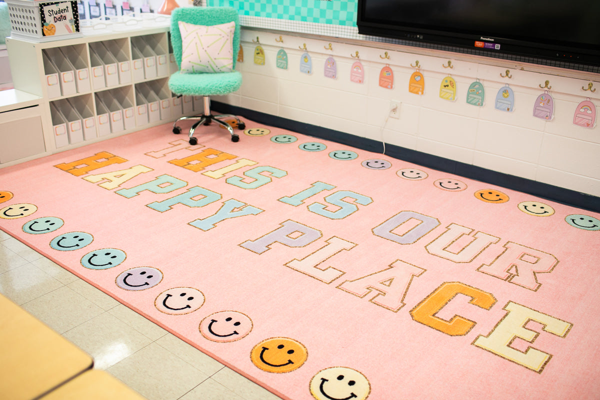 Pink "This is Our Happy Place" Classroom Rug by Schoolgirl Style