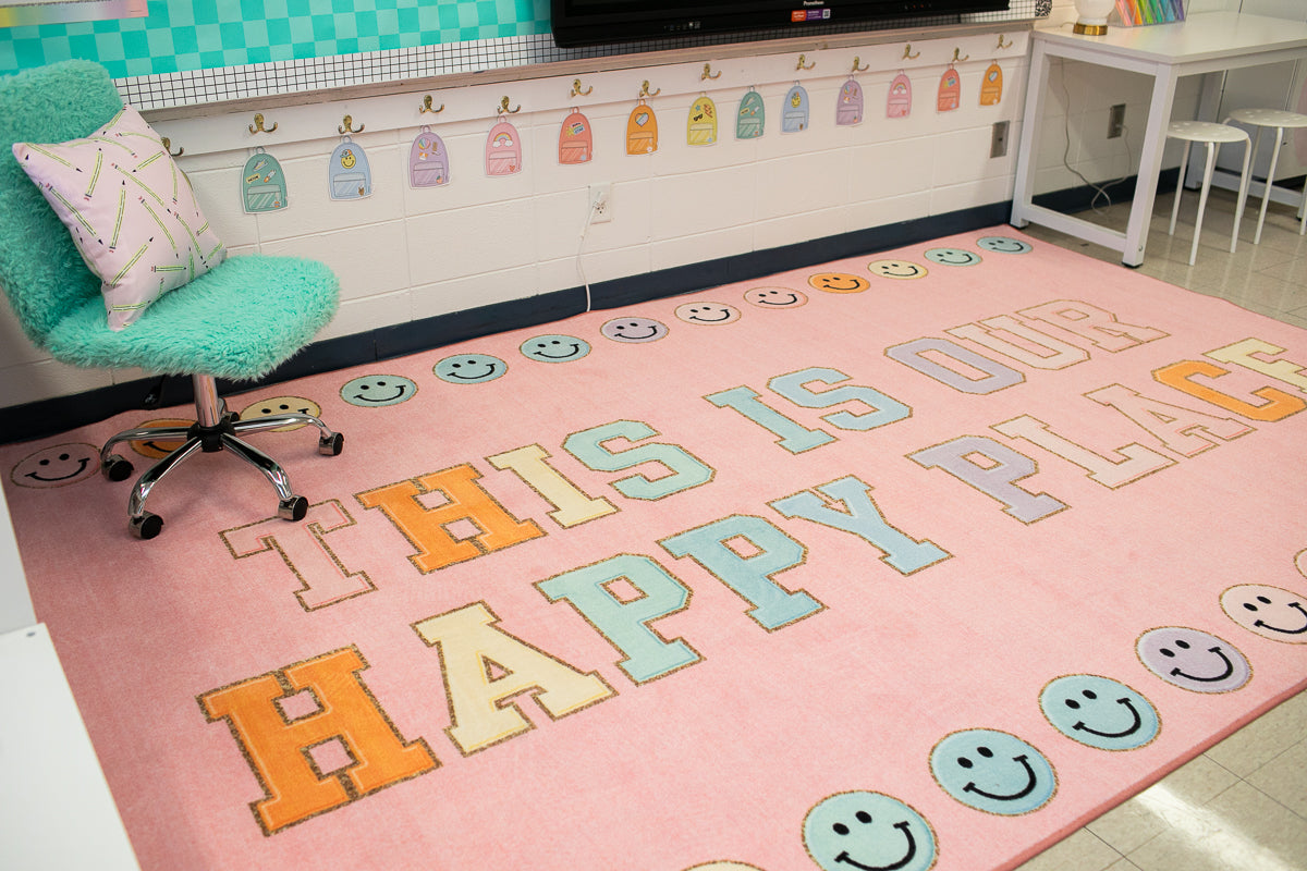 Pink "This is Our Happy Place" Classroom Rug by Schoolgirl Style