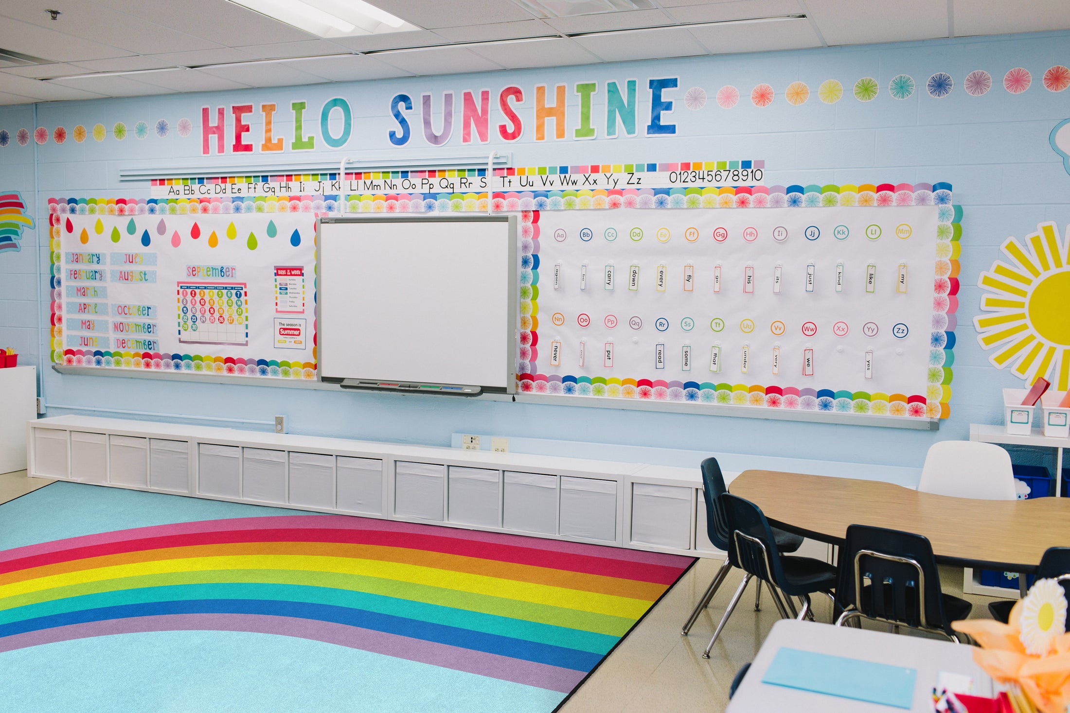 Rainbow On Blue Classroom Rug By Schoolgirl Style