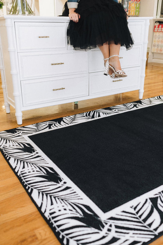 White Ferns On Black Classroom Rug by Schoolgirl Style