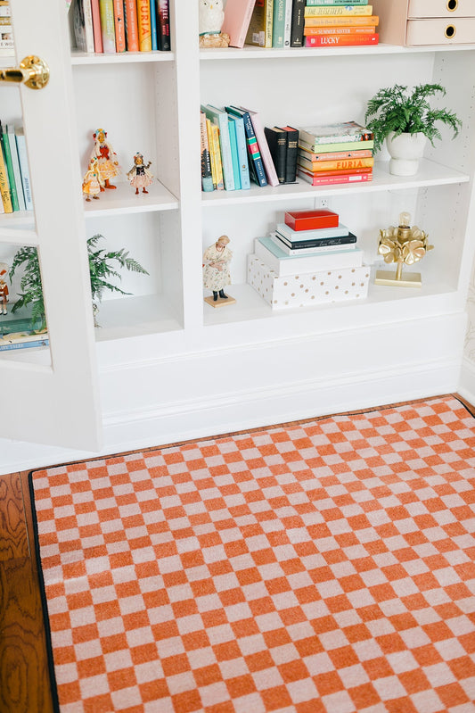 Coral Checkerboard Classroom Rug by Schoolgirl Style