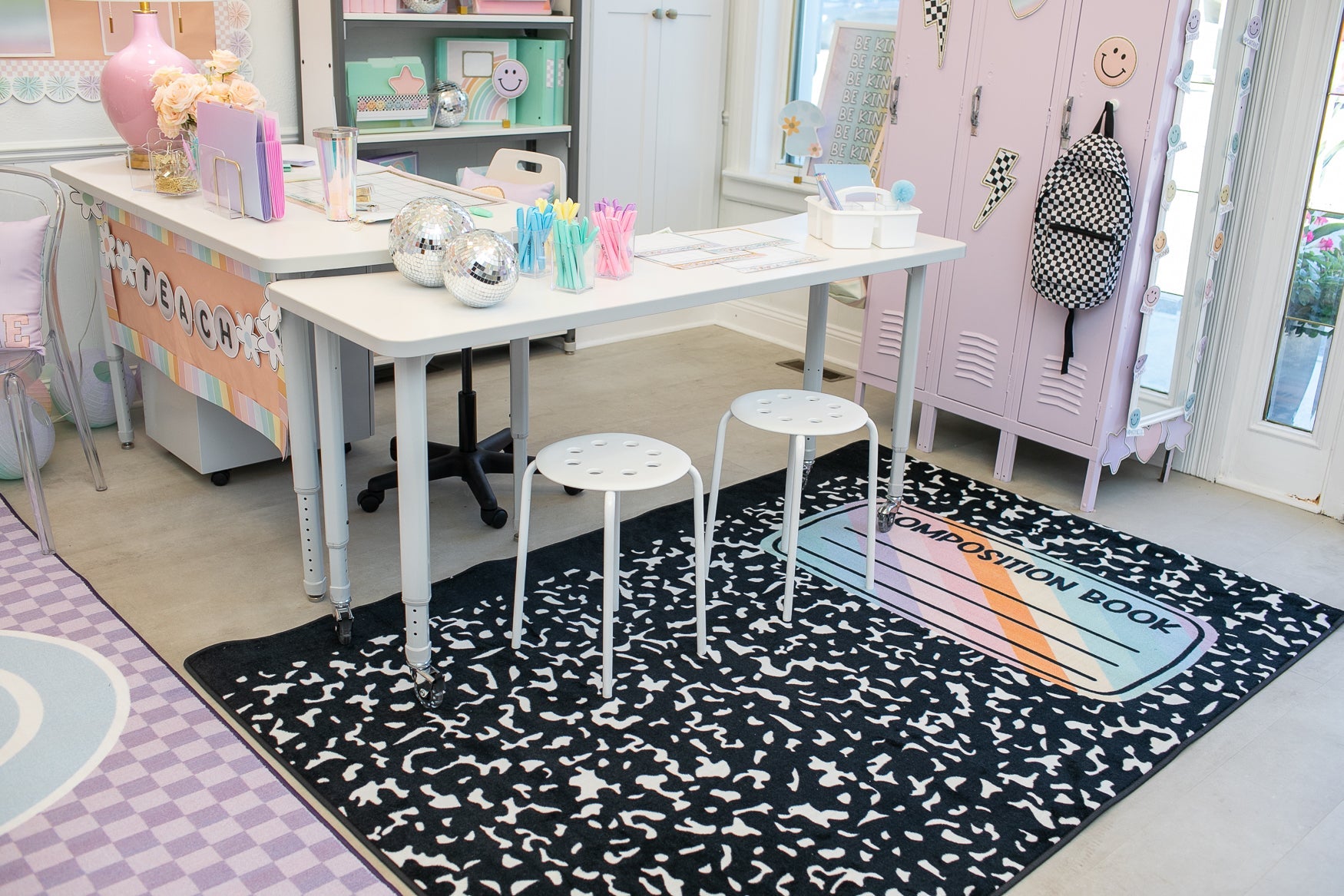 Composition Notebook With Pastel Label Classroom Rug by Schoolgirl Style