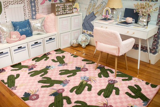 Cactus Patterns on Light Pink Classroom Rug by Schoolgirl Style