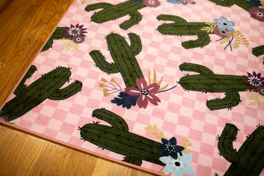 Cactus Patterns on Light Pink Classroom Rug by Schoolgirl Style