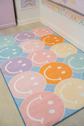 Load image into Gallery viewer, Pastel Rainbow Smileys Classroom Rug by Schoolgirl Style