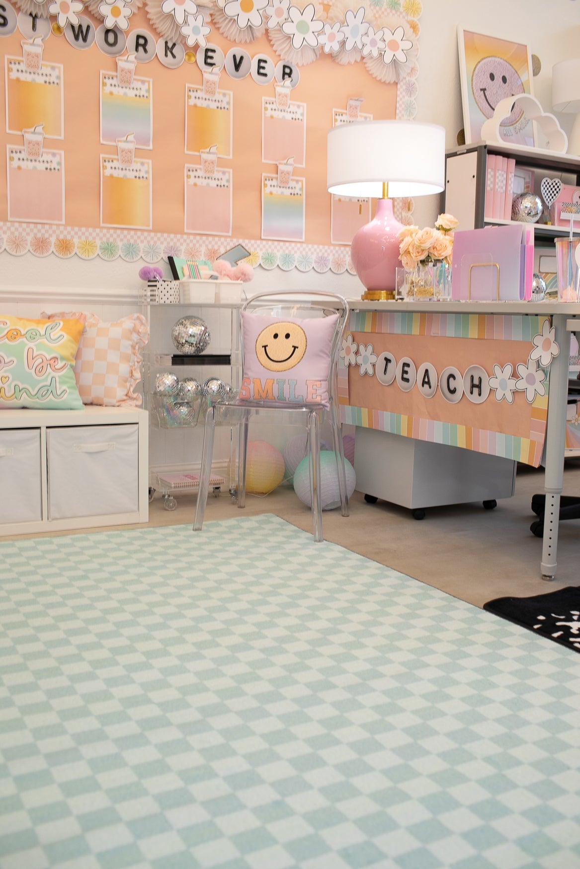 Mint Checkerboard Rug Classroom Rug by schoolgirl style