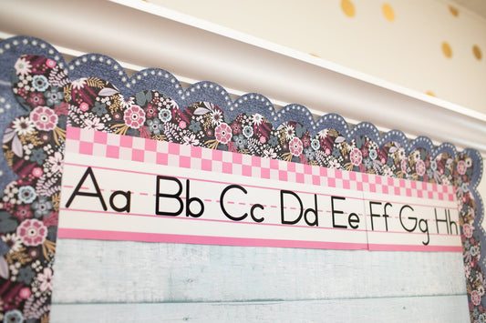 sparkly spur pink checkered alphabet line