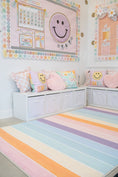 Load image into Gallery viewer, Pastel Rainbow Stripe Classroom Rug by Schoolgirl Style