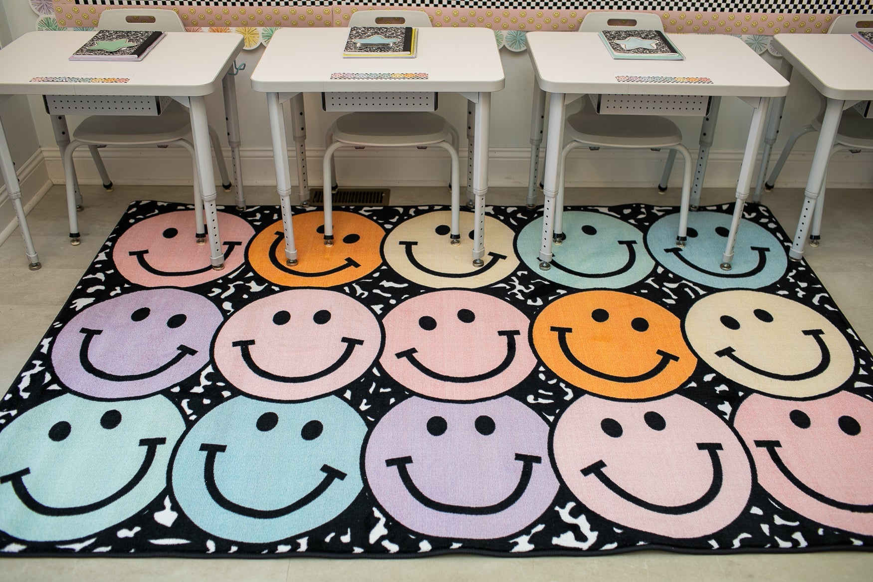 Composition Notebook with Pastel Smileys Classroom Rug by Schoolgirl Style