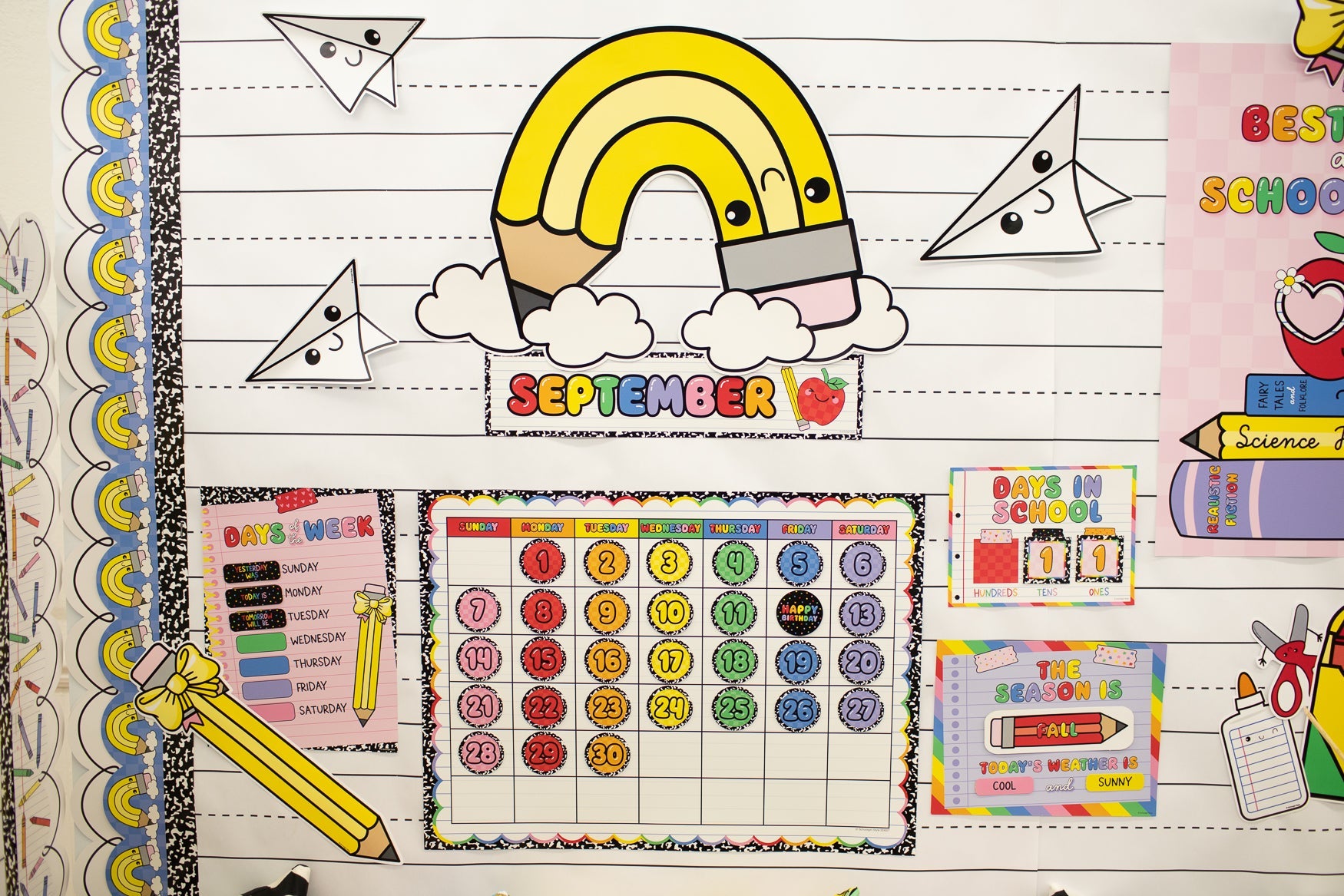 Bright Rainbow Calendar Bulletin Board | School Days