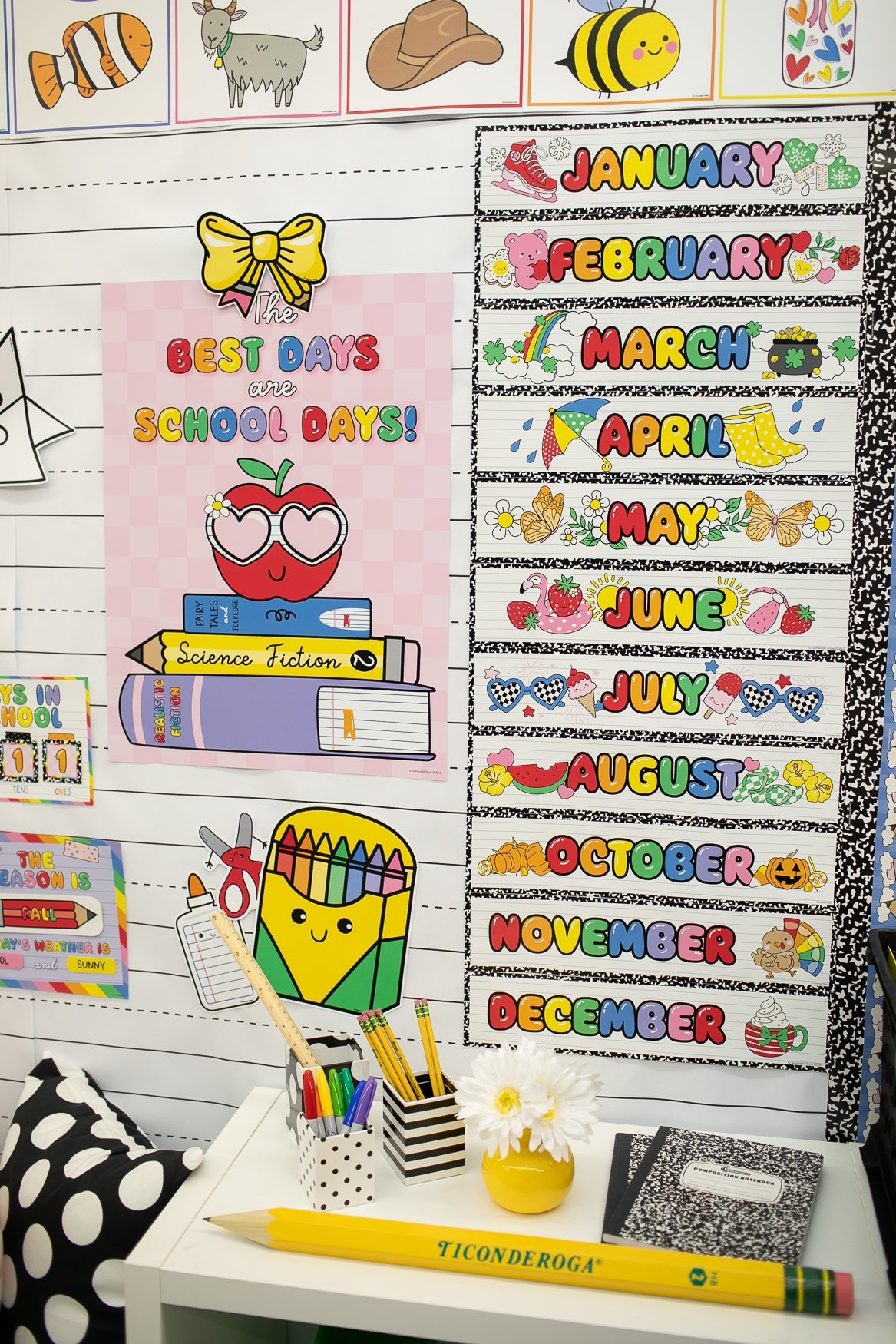 Bright Rainbow Calendar Bulletin Board | School Days
