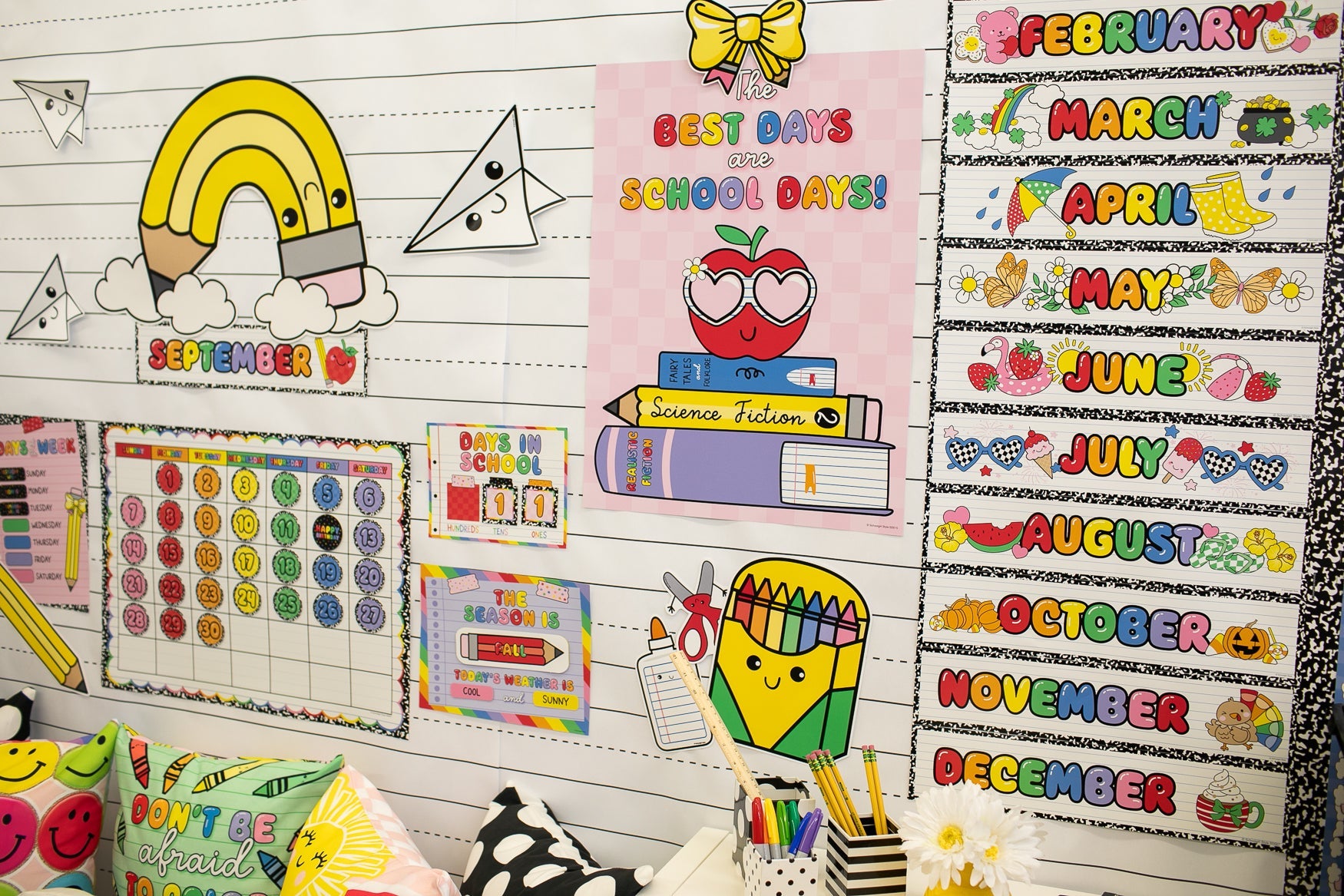 Bright Rainbow Calendar Bulletin Board | School Days